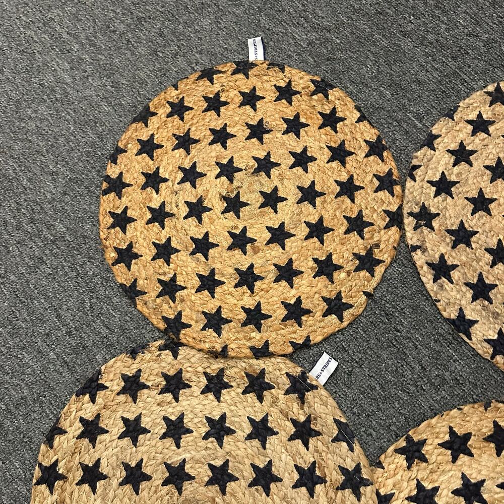 Stars & Stripes Placements Americana Patriotic Navy STAR JUTE ROUND Set of 4 - Picture 4 of 7